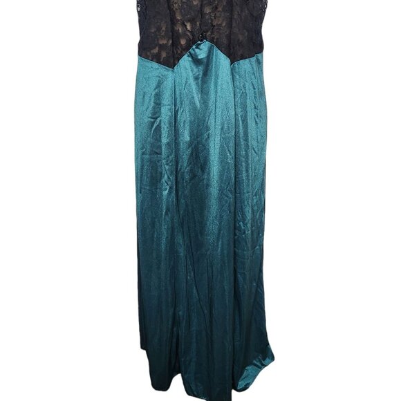 Vintage Delicates Nightgown Lace Slip Dress Black and Emerald Green Size Large - Picture 5 of 14